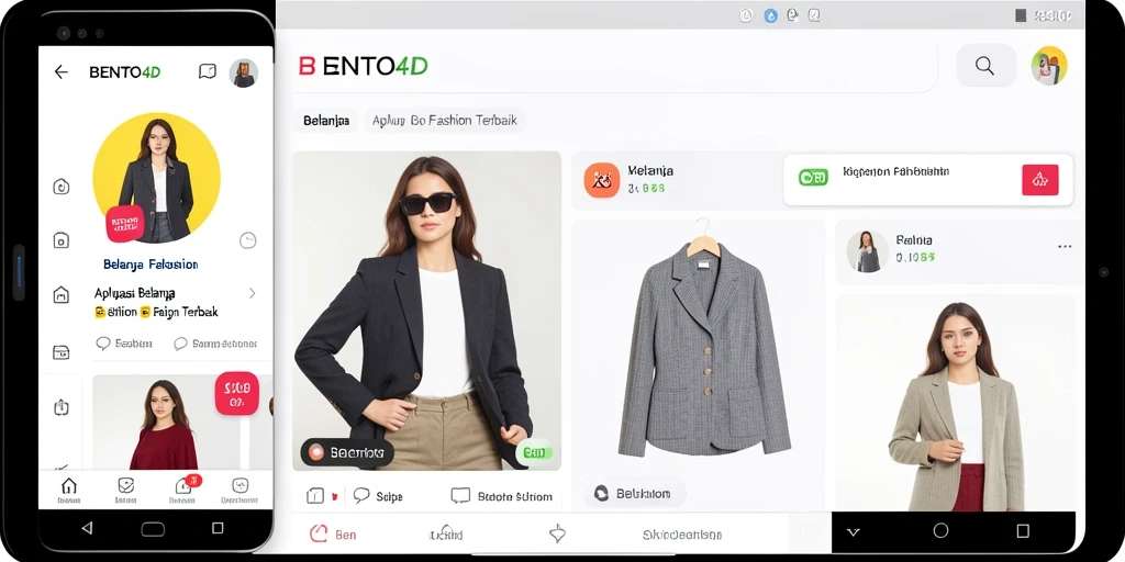 Screenshot utama BENTO4D menampilkan antarmuka belanja fashion yang menarik.